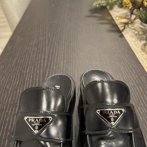 Prada Spazzolato Metal Triangle Logo 40mm Loafer Mules - Picture 5 of 11